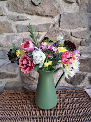 A Spring Posy of yellow Narcissi, Sweet William in mixed colours, blue Scillas and mixed colour Tulips. Vase not included.